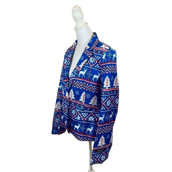 New with Tags Suitmeister Women’s Christmas Nordic Blue Printed Blazer Large - Picture 6 of 16